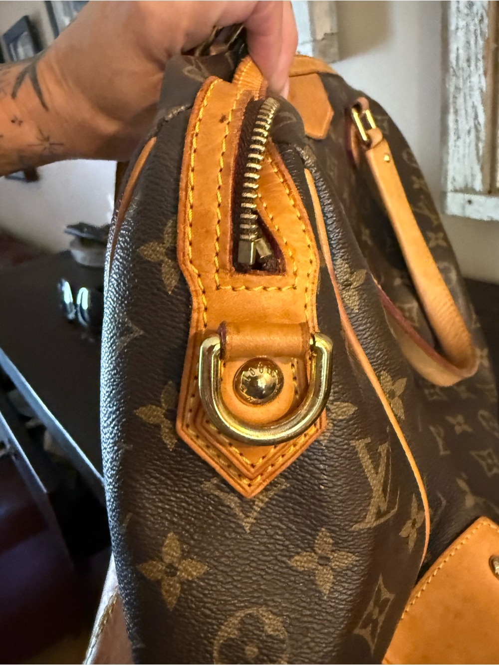 Louis Vuitton Brown Monogram Canvas LARGE Satchel with Tan Leather Trim PROJECT - Picture 12 of 15